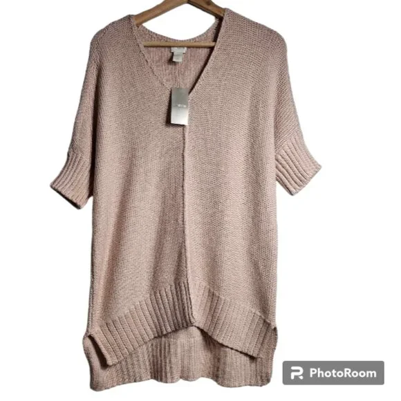 Chico's Hi-Lo Mallory Pullover  Short Sleeve Sweater in Blush Color Size Small - Picture 2 of 10